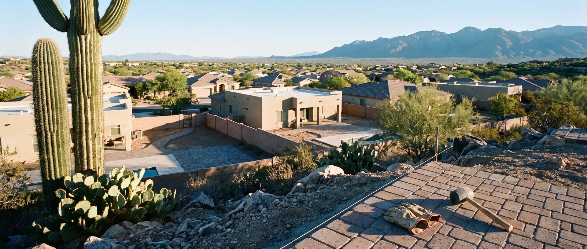 Tucson metro homes with desert yards and mountain backdrop
