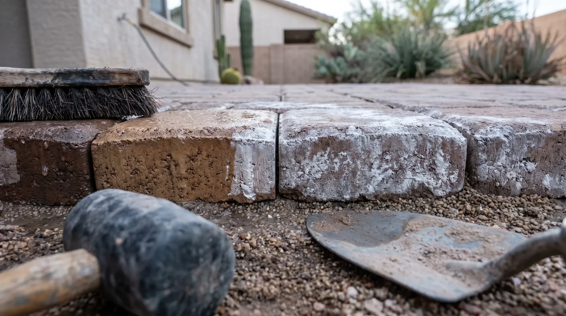 Efflorescence and hard water marks on paver faces