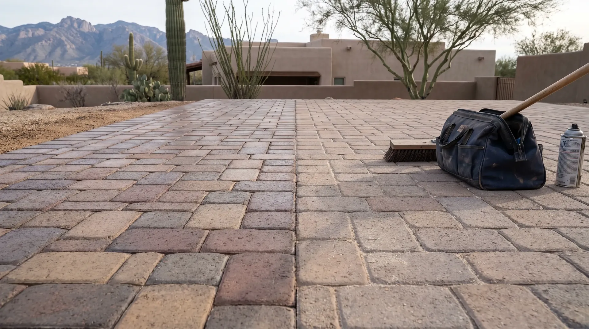 Half sealed paver patio showing the colour difference