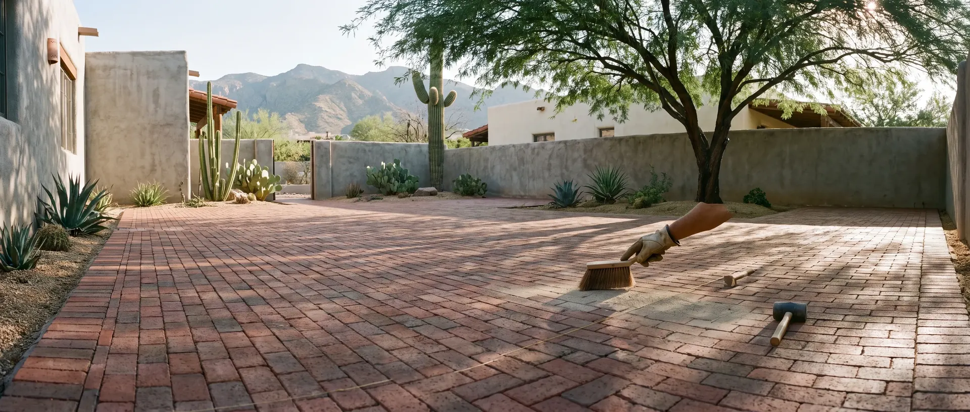 Clay brick courtyard paving at a Tucson home
