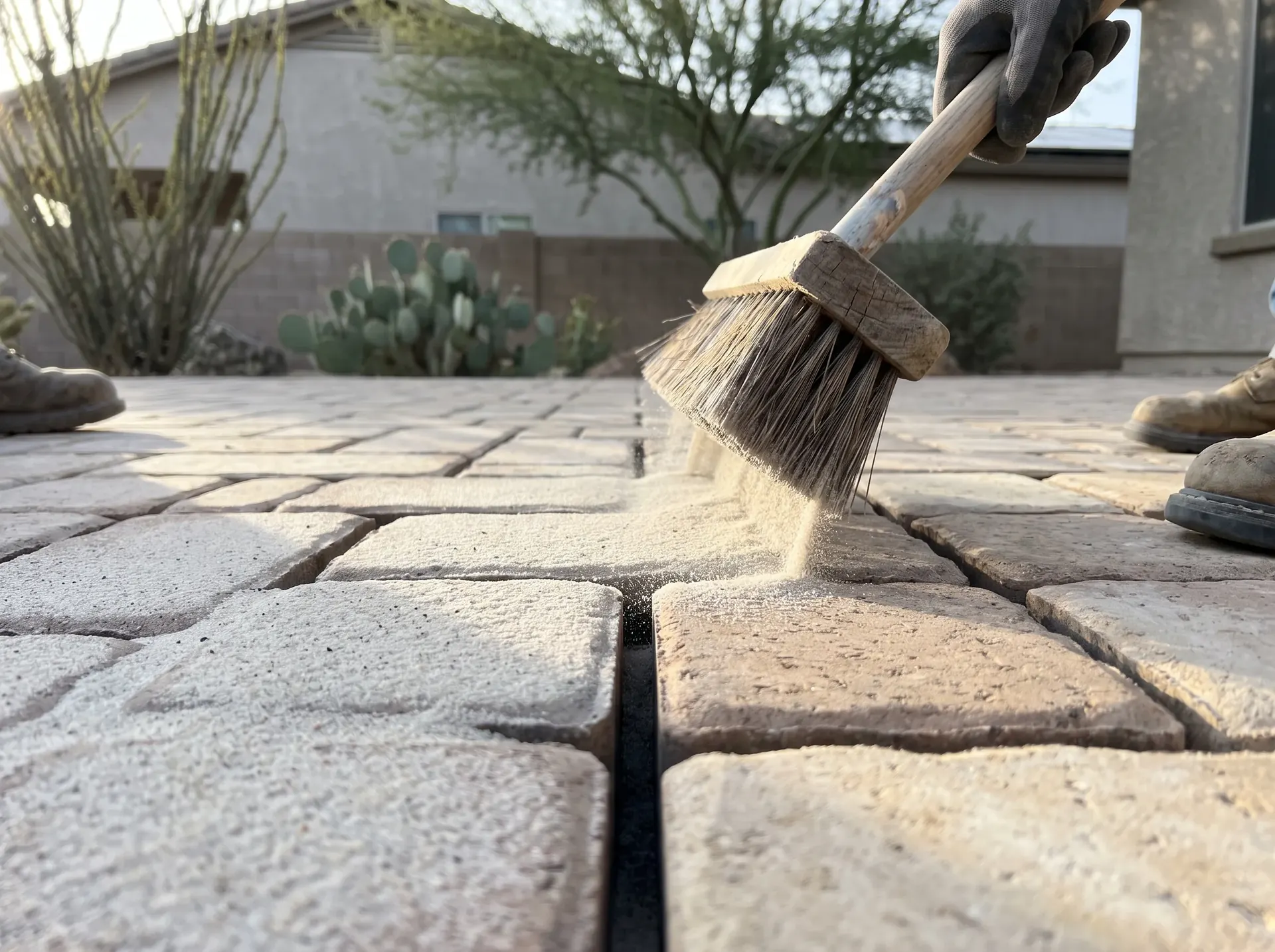 Open paver joints filling with fresh sand