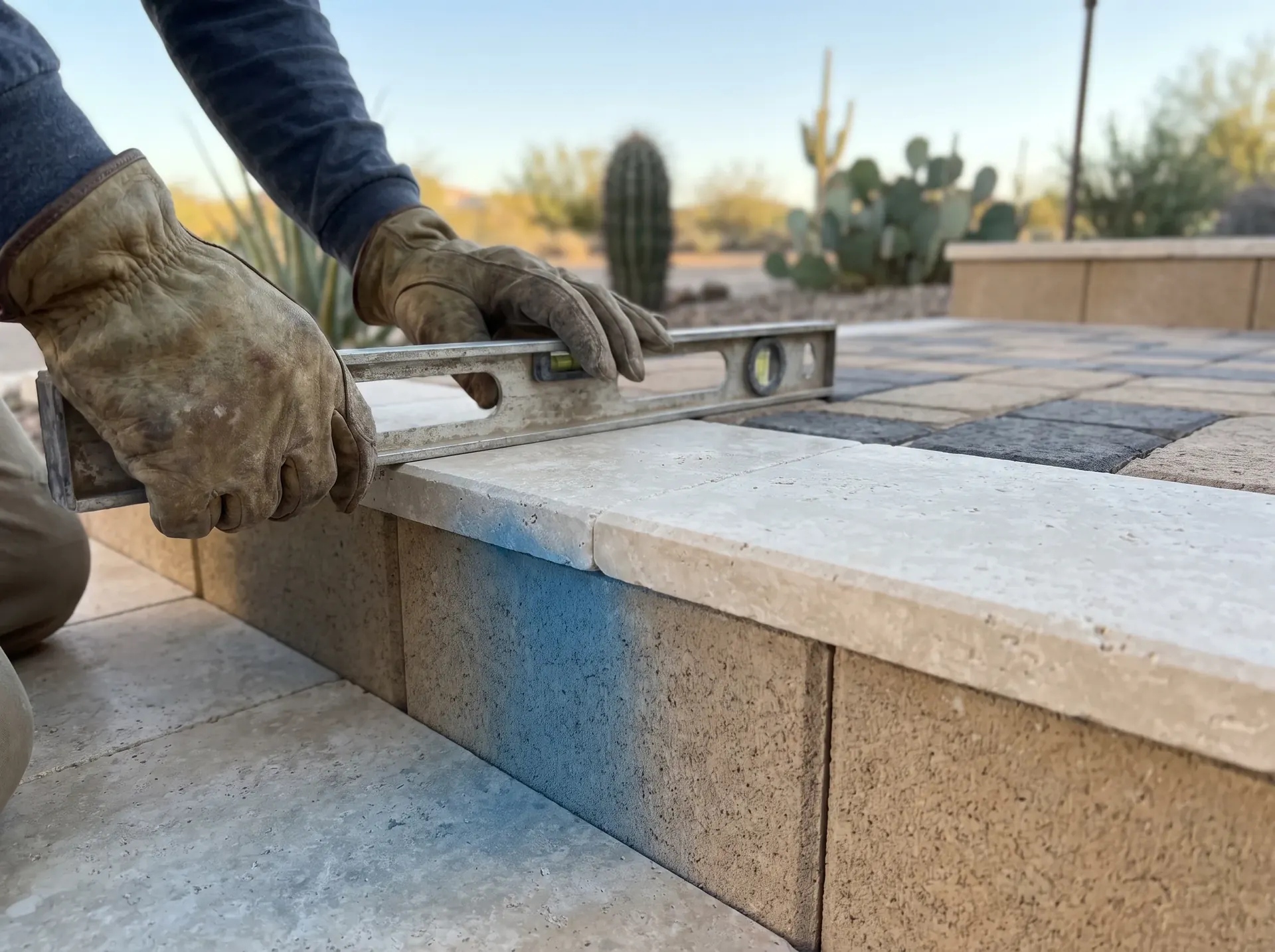 Checking the rise across a paver step