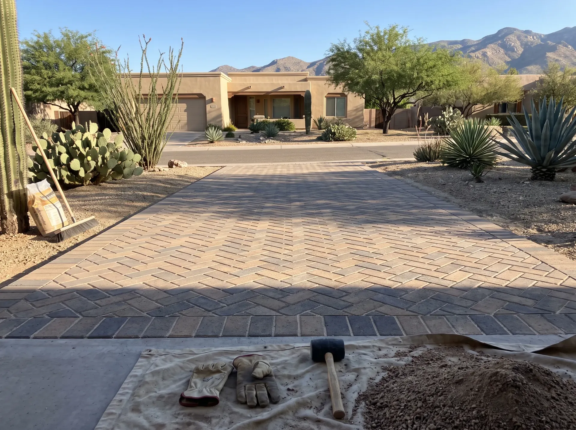Herringbone paver driveway at a Tucson home