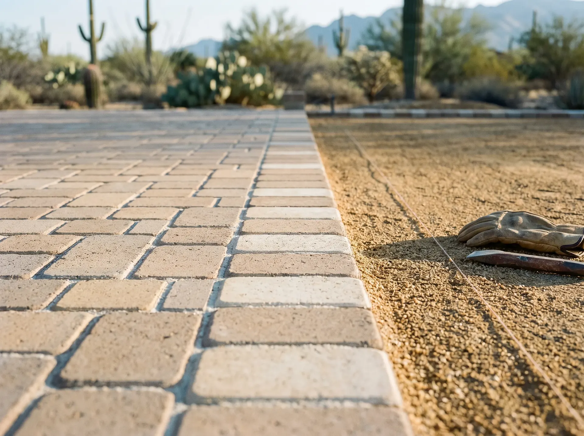 Soldier course border between paving and granite