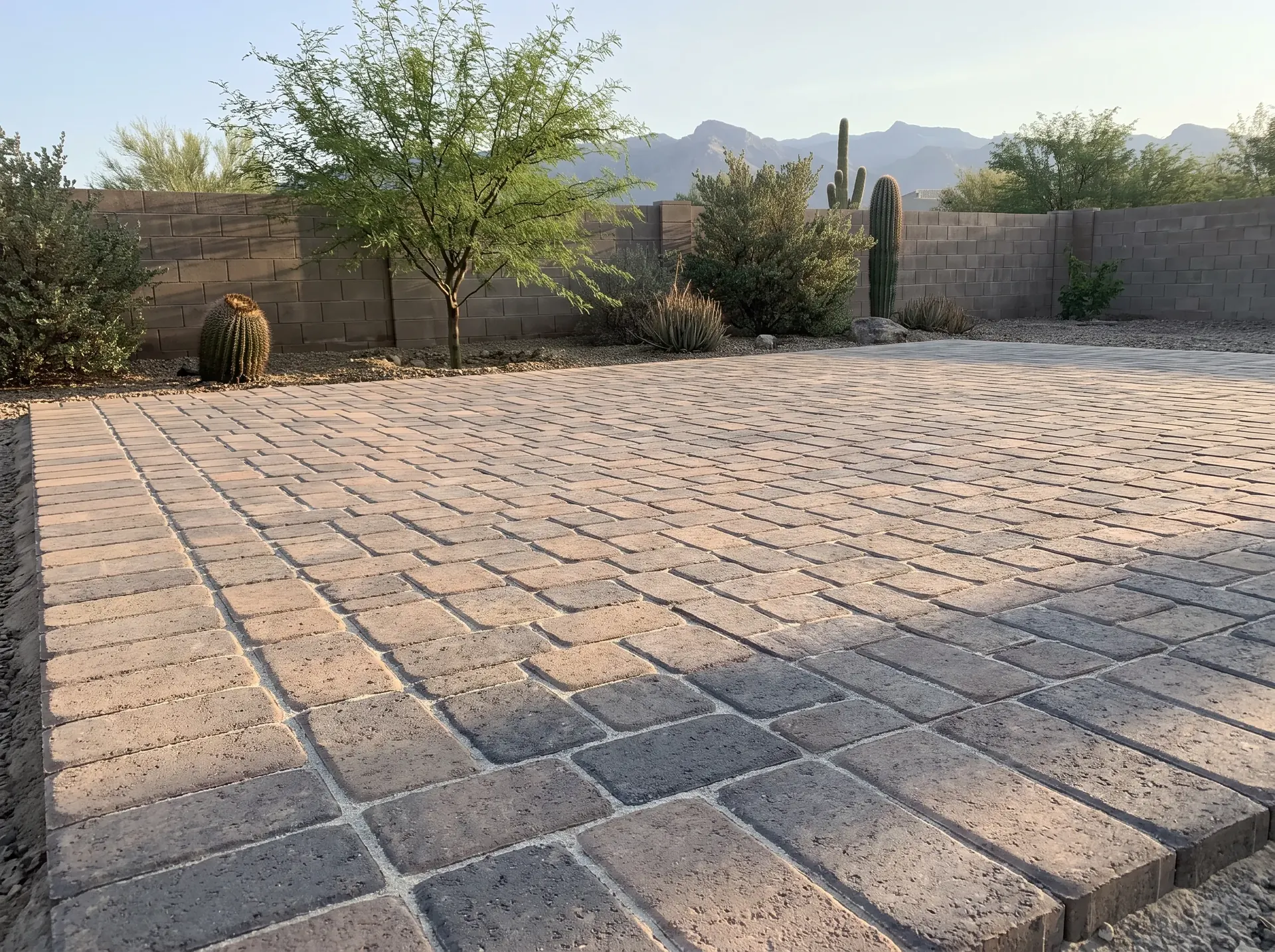 Finished paver patio with a soldier course border