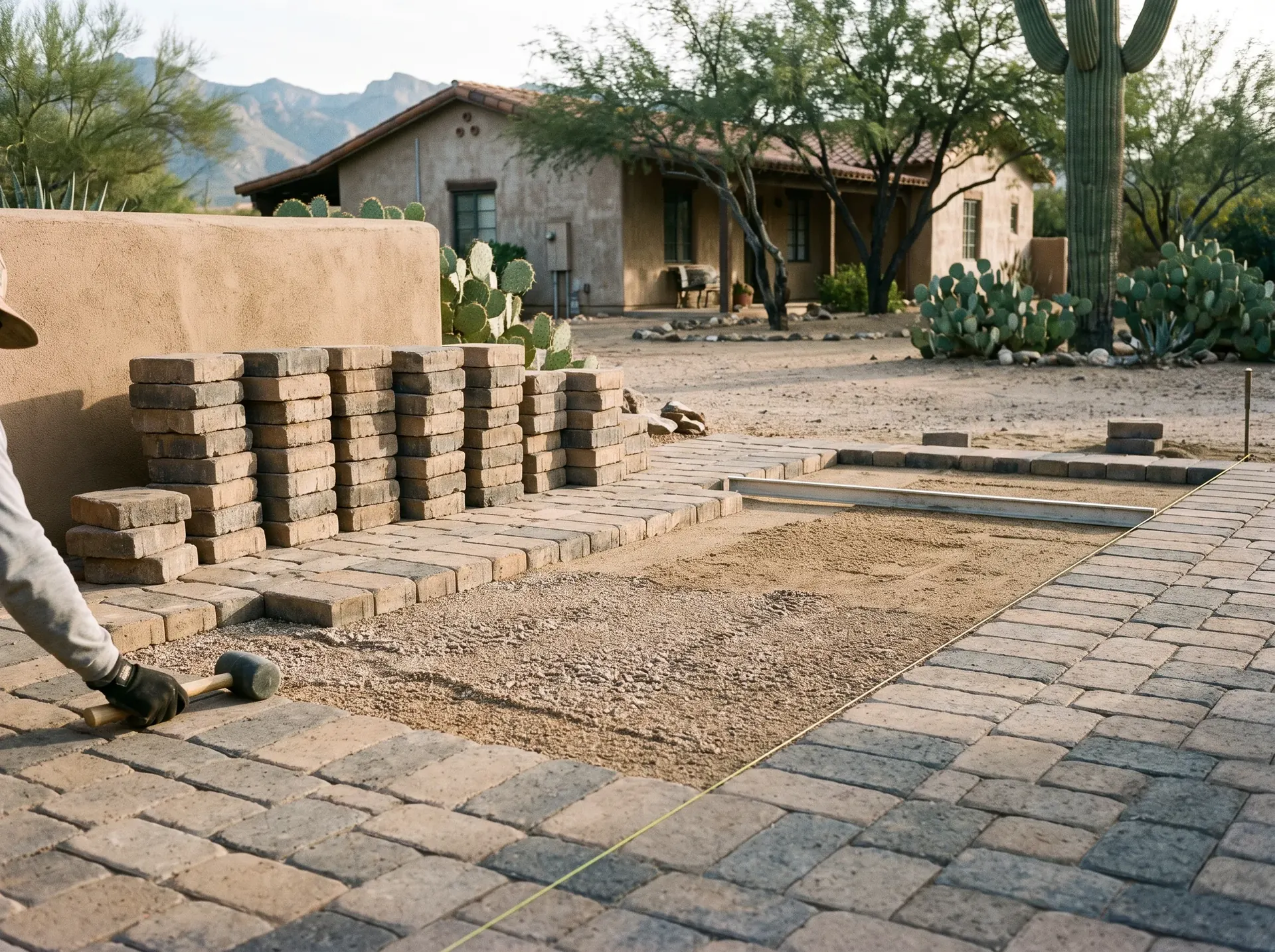 Settled paver area lifted ready for base repair