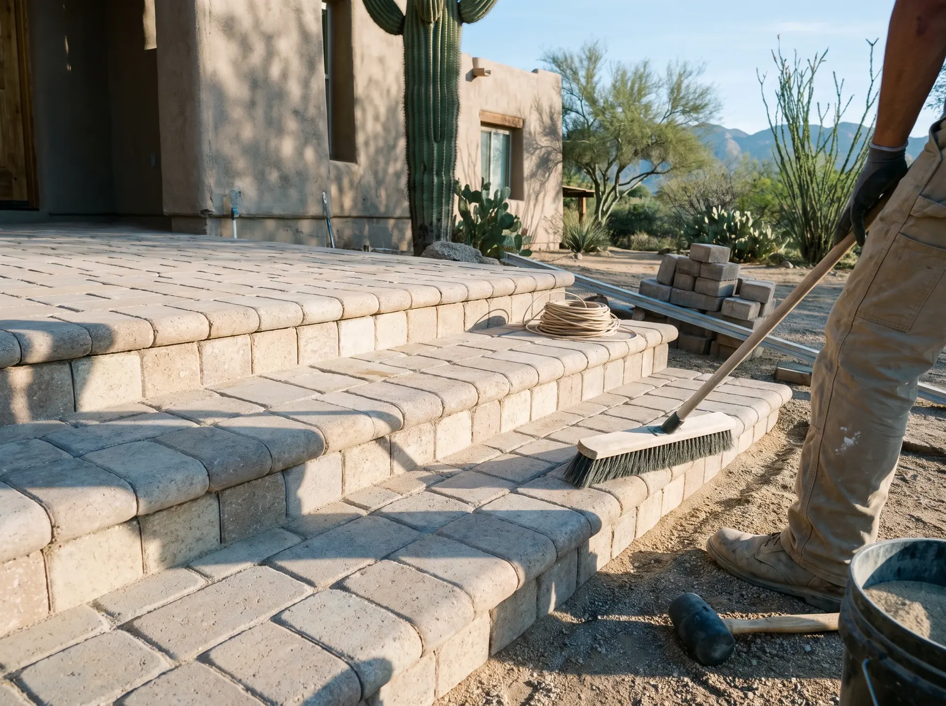 Paver entry steps rising to a Tucson doorway