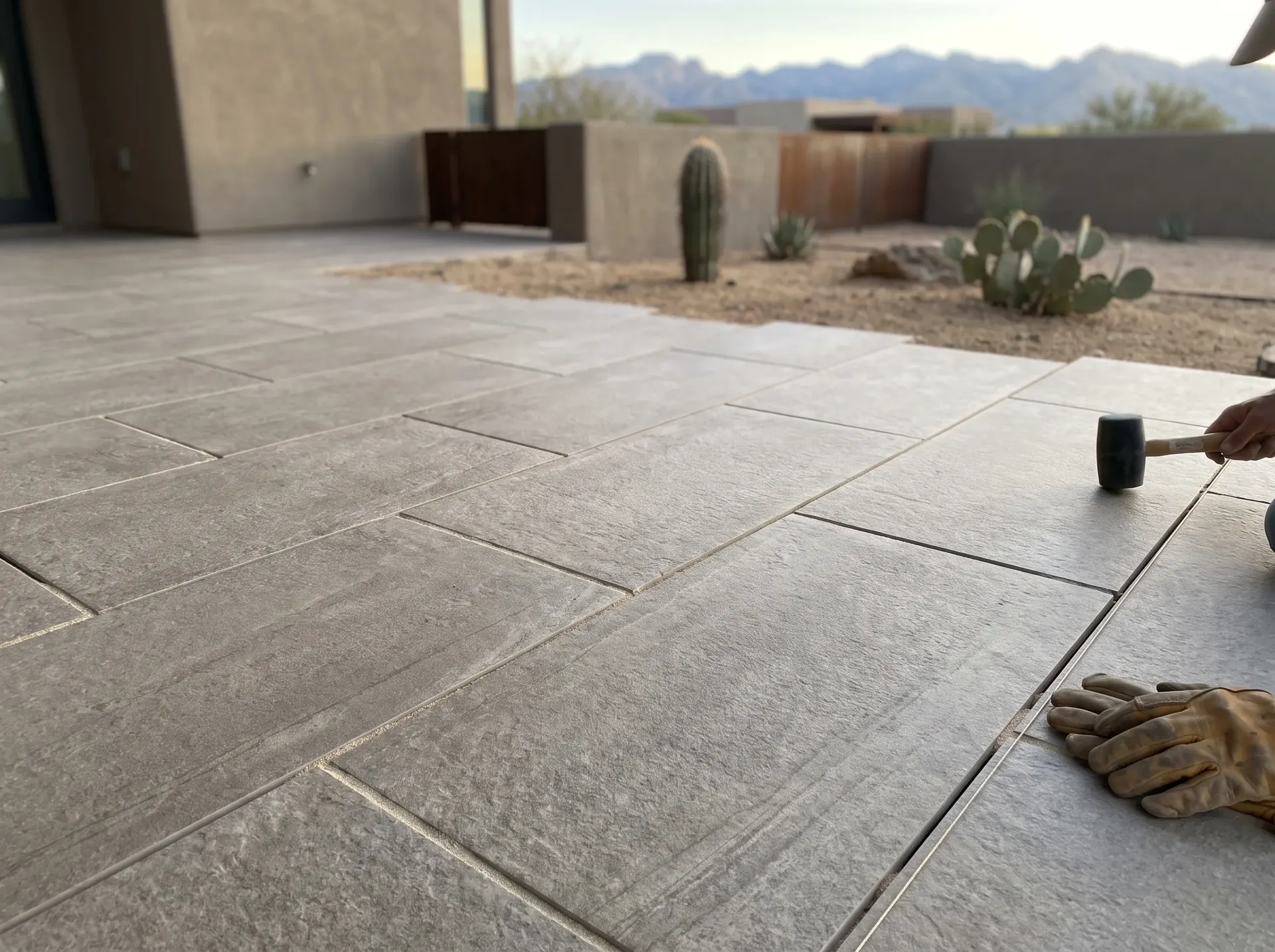 Large format porcelain paving on a Tucson terrace